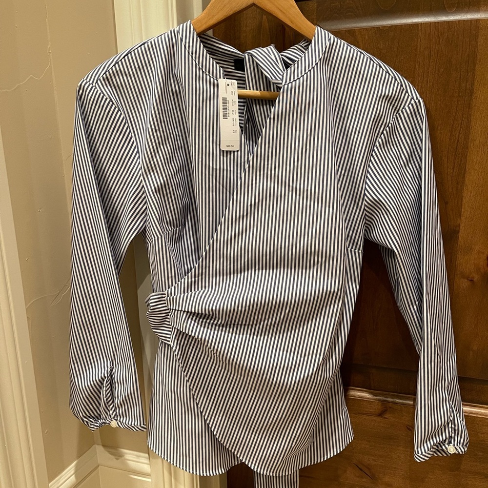 J.Crew Blue and White Striped Wrap blouse Xs NWT